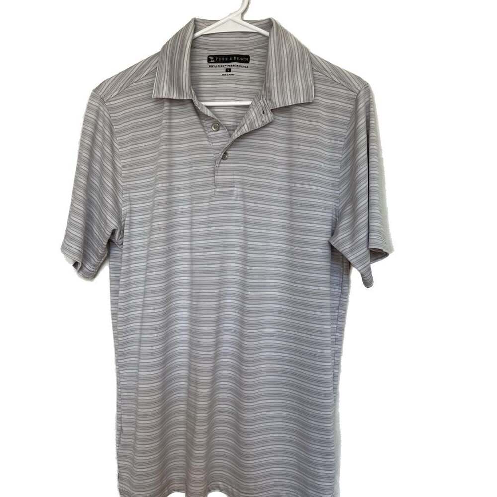 Pebble Beach Men's Gray and white striped Dry-Luxe Performance Golf Polo Shirt